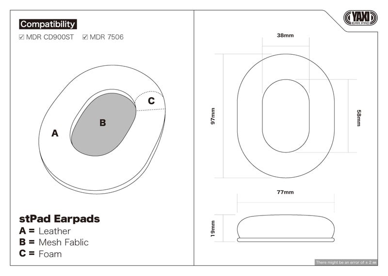 YAXI stPad Earpads Black (for Sony MDR7506) - Image 5